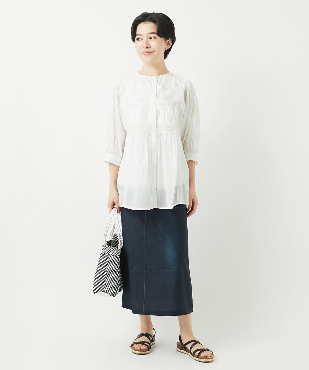 NHHGA28250 GIANNI LO GIUDICE(小さいサイズ)(メゾン ドゥ サンク) [リバーシブル]デニムペイズリープリントスカート ネイビー