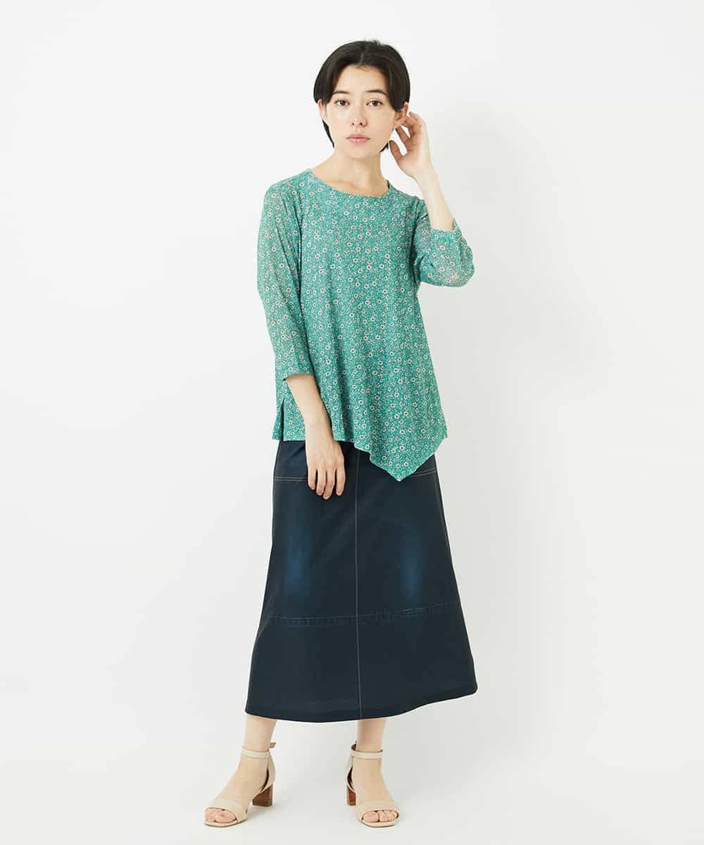 NHHGA28250 GIANNI LO GIUDICE(小さいサイズ)(メゾン ドゥ サンク) [リバーシブル]デニムペイズリープリントスカート ネイビー