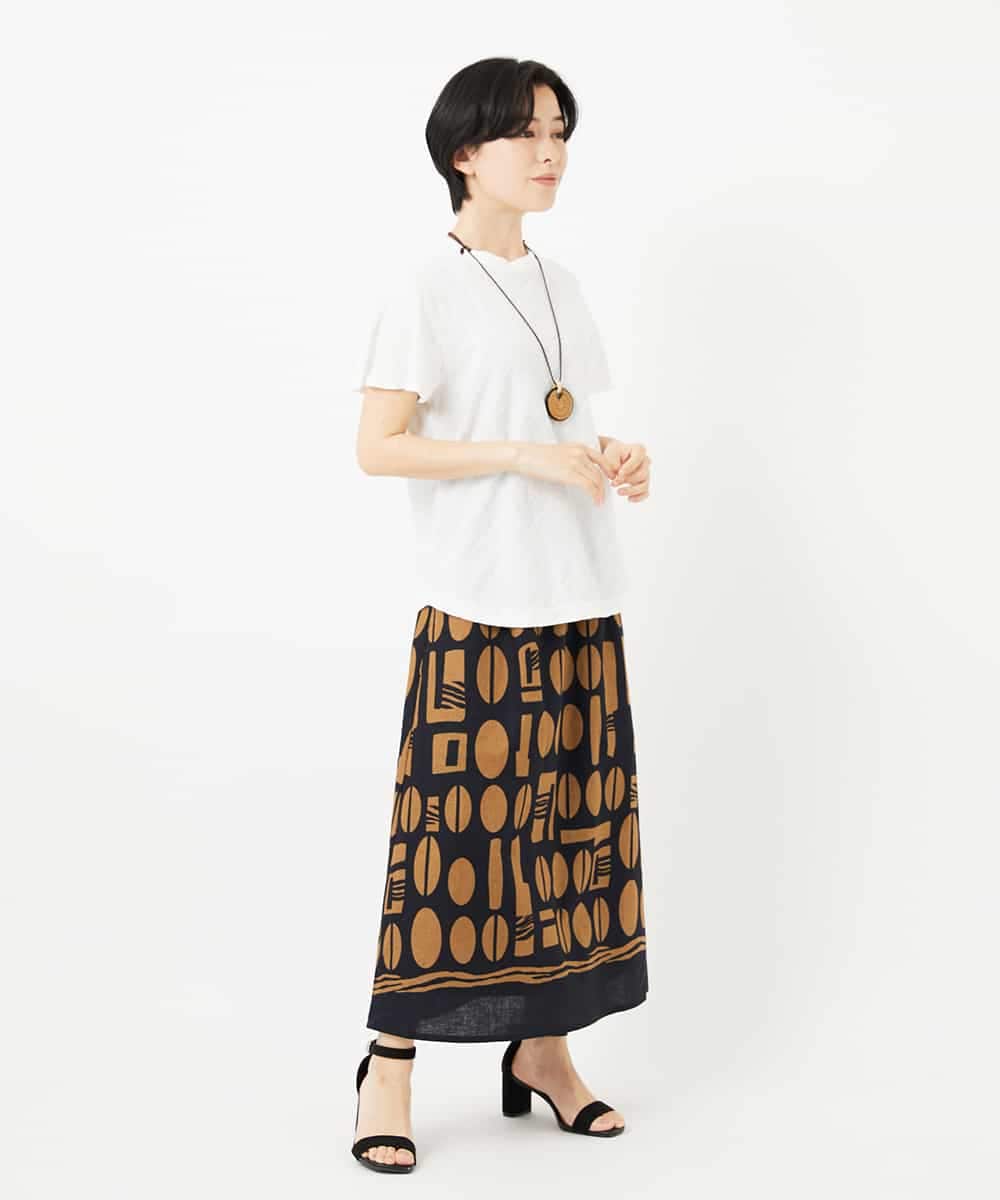 NHHGA50360 GIANNI LO GIUDICE(小さいサイズ)(メゾン ドゥ サンク) コーヒービーンズプリントスカート ライトグリーン系