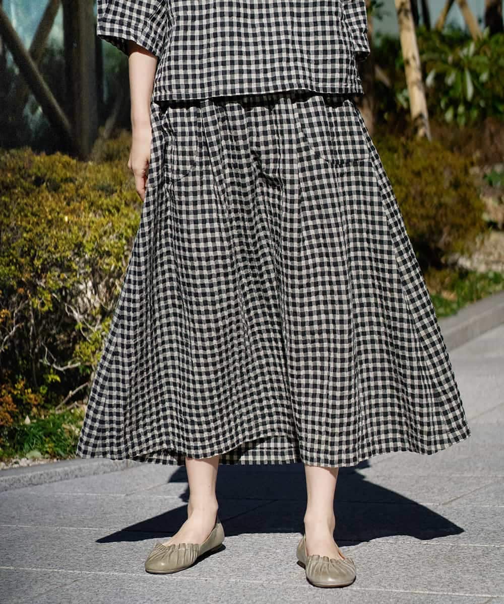 NHHGE42360 GIANNI LO GIUDICE(小さいサイズ)(メゾン ドゥ サンク) リネンコットンギンガムチェックスカート ブラック