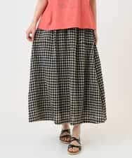 NHHGE42360 GIANNI LO GIUDICE(小さいサイズ)(メゾン ドゥ サンク) リネンコットンギンガムチェックスカート ブラック