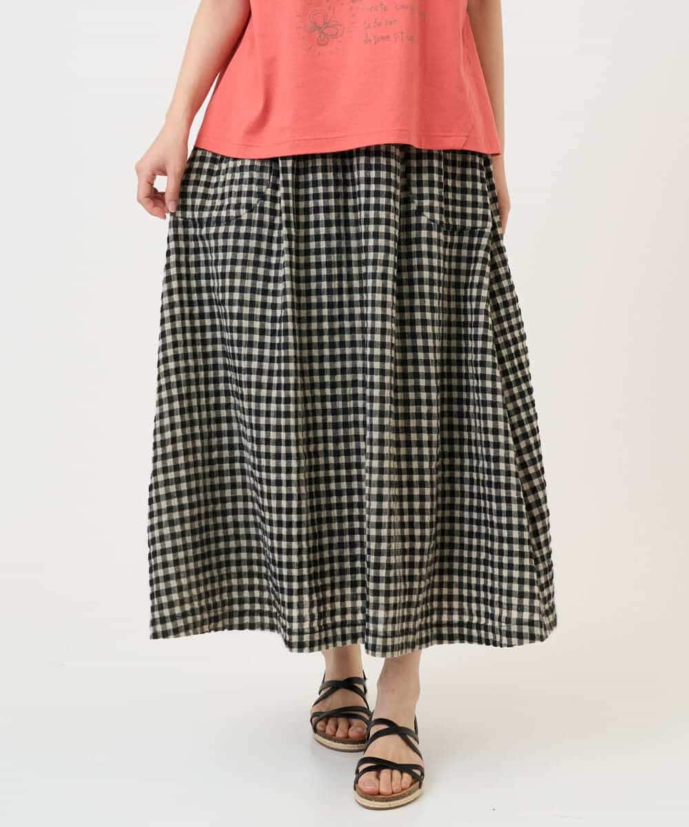 NHHGE42360 GIANNI LO GIUDICE(小さいサイズ)(メゾン ドゥ サンク) リネンコットンギンガムチェックスカート ブラック