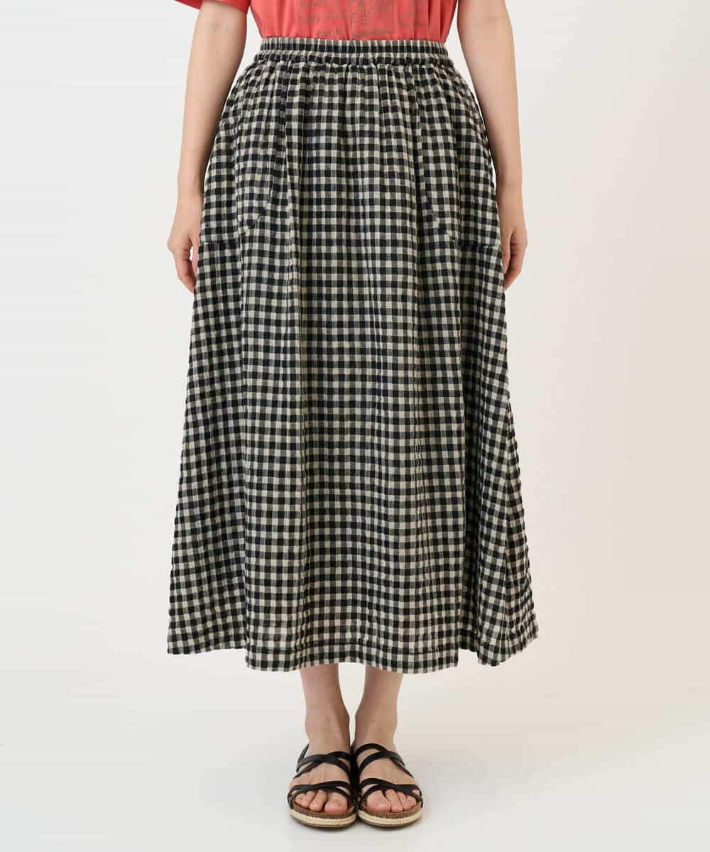 NHHGE42360 GIANNI LO GIUDICE(小さいサイズ)(メゾン ドゥ サンク) リネンコットンギンガムチェックスカート ブラック