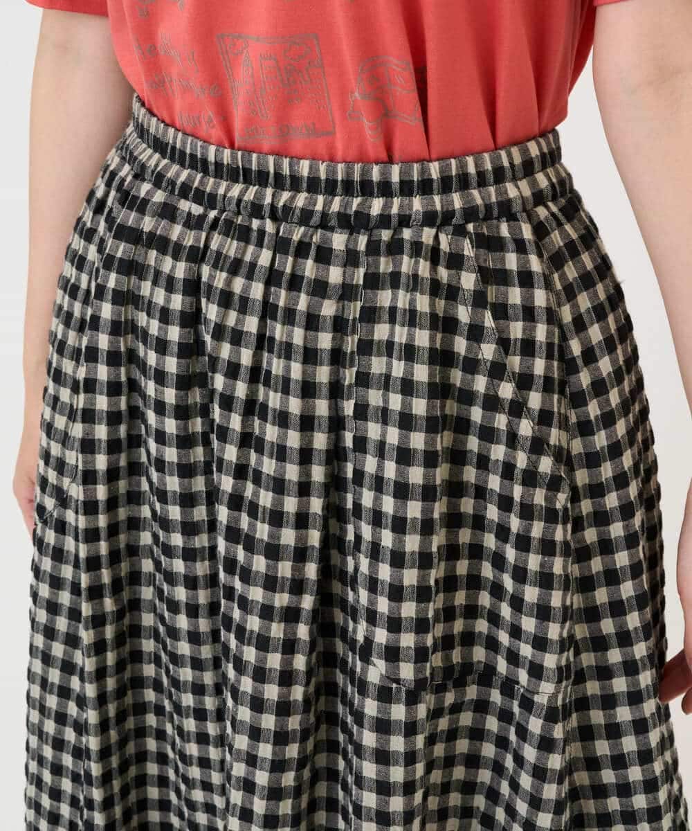 NHHGE42360 GIANNI LO GIUDICE(小さいサイズ)(メゾン ドゥ サンク) リネンコットンギンガムチェックスカート ブラック