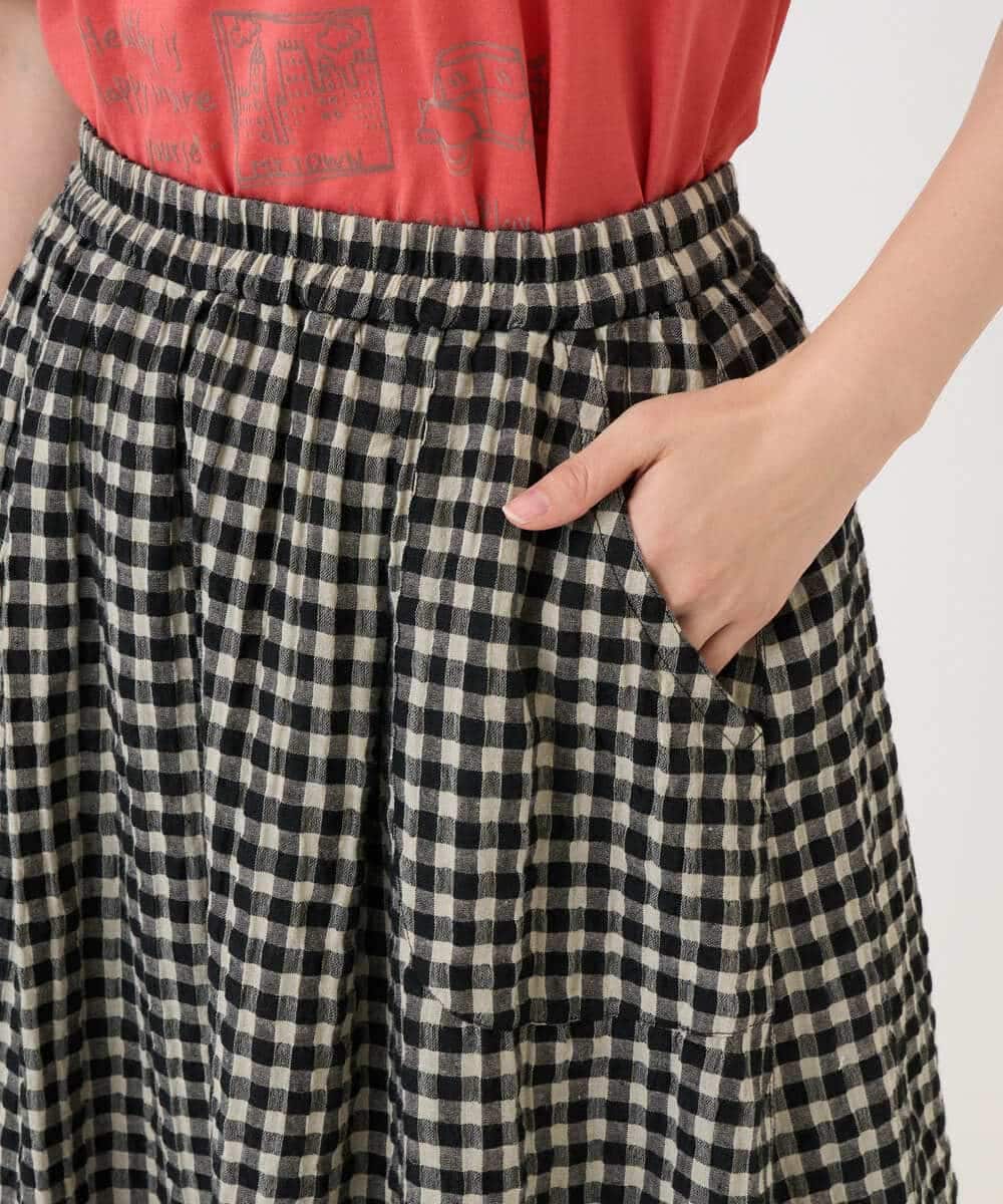 NHHGE42360 GIANNI LO GIUDICE(小さいサイズ)(メゾン ドゥ サンク) リネンコットンギンガムチェックスカート ブラック