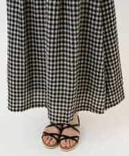 NHHGE42360 GIANNI LO GIUDICE(小さいサイズ)(メゾン ドゥ サンク) リネンコットンギンガムチェックスカート ブラック