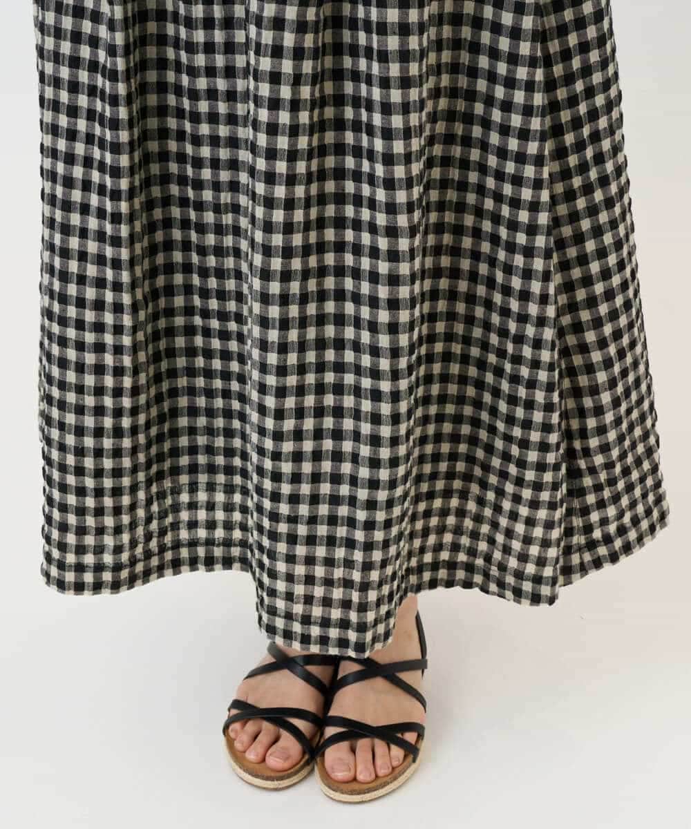 NHHGE42360 GIANNI LO GIUDICE(小さいサイズ)(メゾン ドゥ サンク) リネンコットンギンガムチェックスカート ブラック
