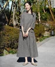 NHHGE42360 GIANNI LO GIUDICE(小さいサイズ)(メゾン ドゥ サンク) リネンコットンギンガムチェックスカート ブラック