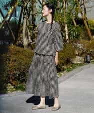 NHHGE42360 GIANNI LO GIUDICE(小さいサイズ)(メゾン ドゥ サンク) リネンコットンギンガムチェックスカート ブラック