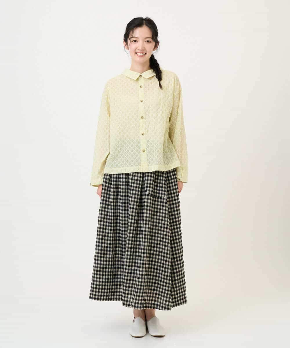 NHHGE42360 GIANNI LO GIUDICE(小さいサイズ)(メゾン ドゥ サンク) リネンコットンギンガムチェックスカート ブラック