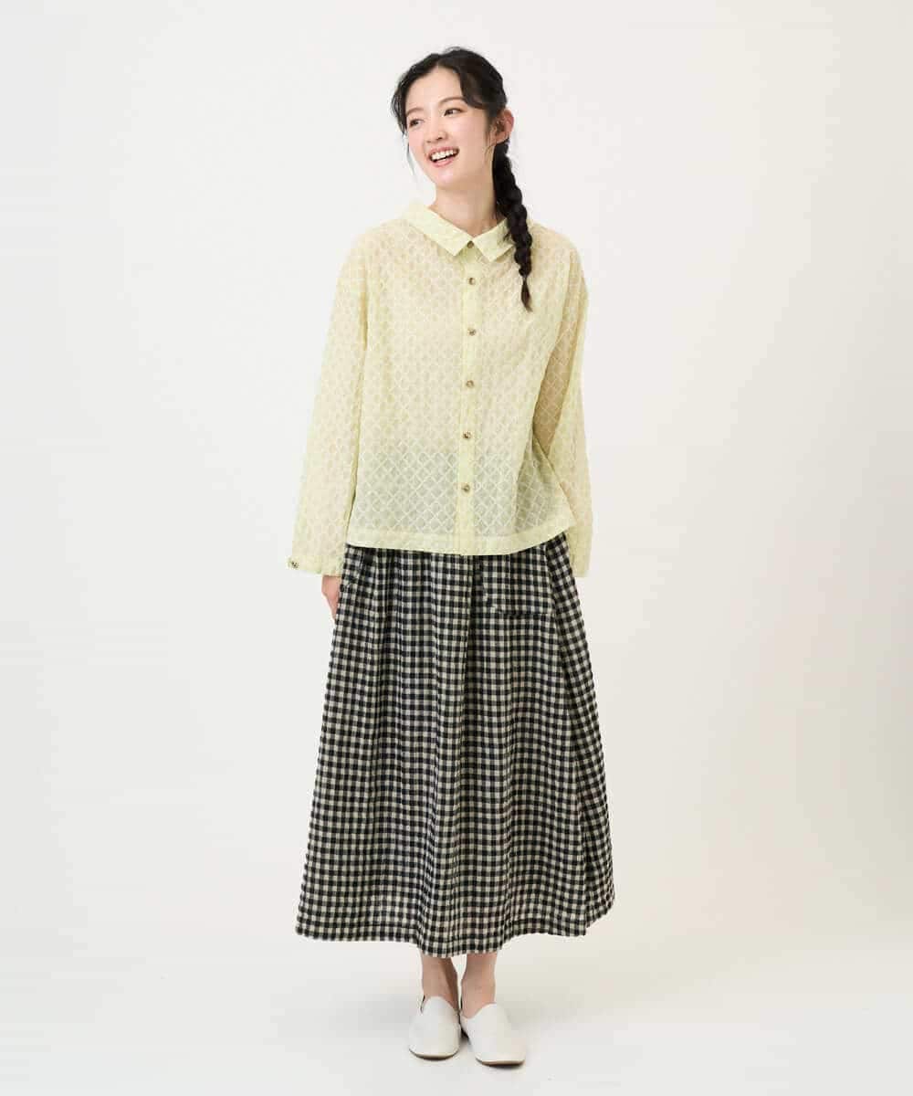 NHHGE42360 GIANNI LO GIUDICE(小さいサイズ)(メゾン ドゥ サンク) リネンコットンギンガムチェックスカート ブラック