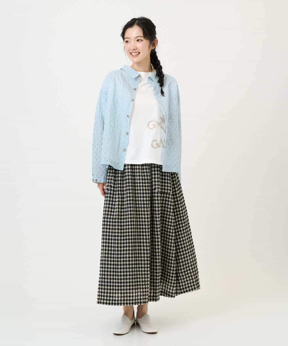 NHHGE42360 GIANNI LO GIUDICE(小さいサイズ)(メゾン ドゥ サンク) リネンコットンギンガムチェックスカート ブラック