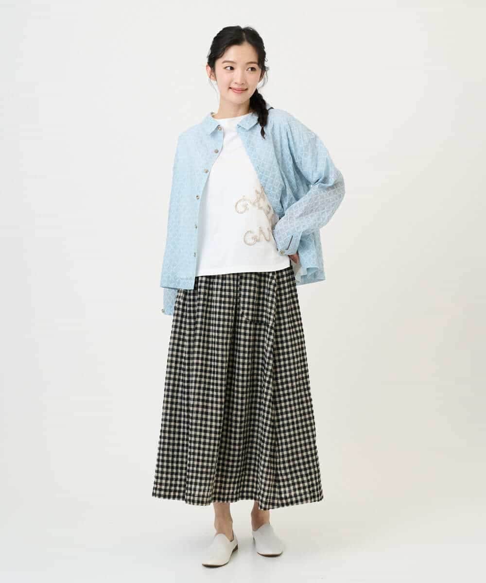 NHHGE42360 GIANNI LO GIUDICE(小さいサイズ)(メゾン ドゥ サンク) リネンコットンギンガムチェックスカート ブラック