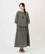 NHHGE42360 GIANNI LO GIUDICE(小さいサイズ)(メゾン ドゥ サンク) リネンコットンギンガムチェックスカート ブラック