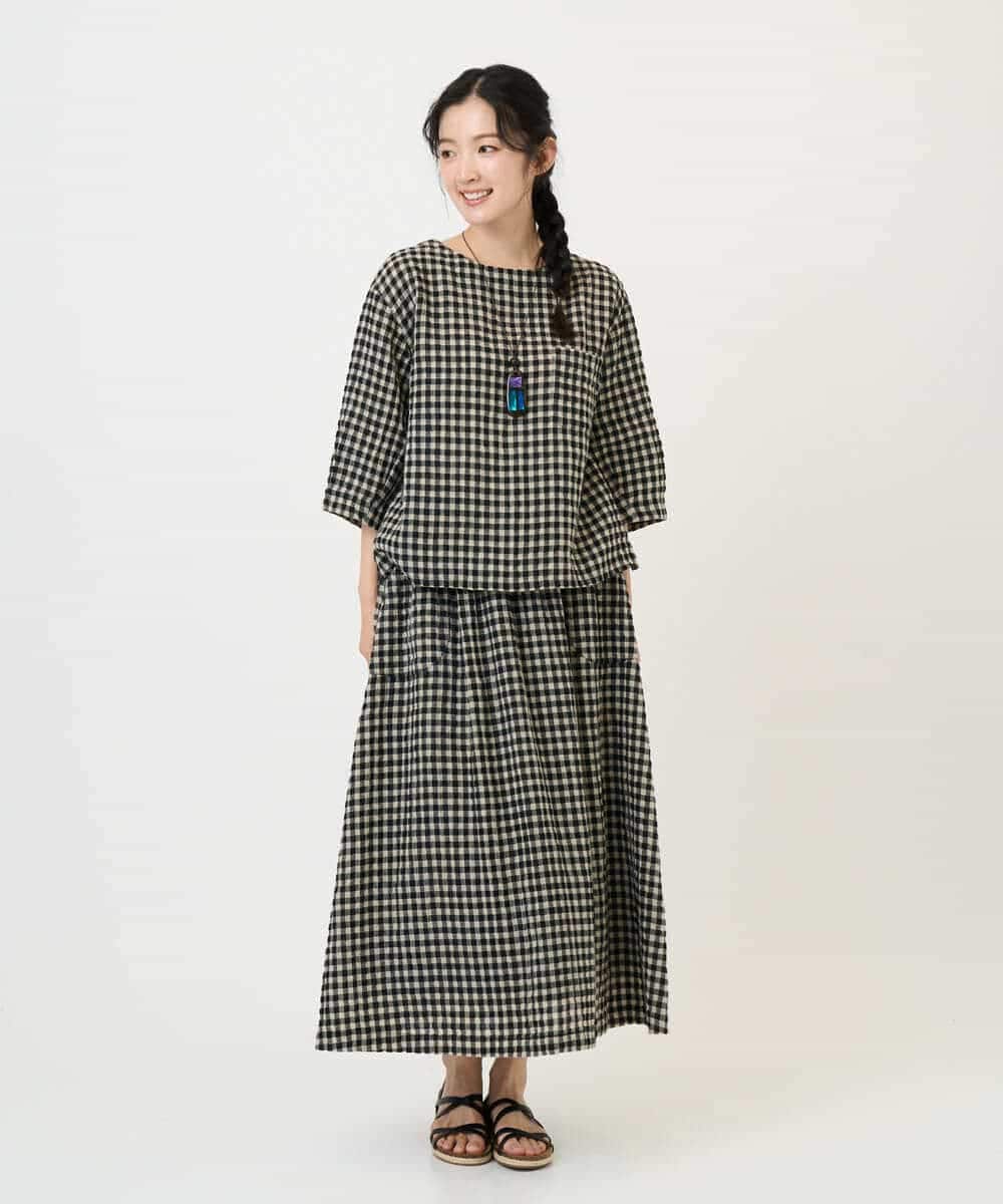 NHHGE42360 GIANNI LO GIUDICE(小さいサイズ)(メゾン ドゥ サンク) リネンコットンギンガムチェックスカート ブラック