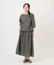 NHHGE42360 GIANNI LO GIUDICE(小さいサイズ)(メゾン ドゥ サンク) リネンコットンギンガムチェックスカート ブラック