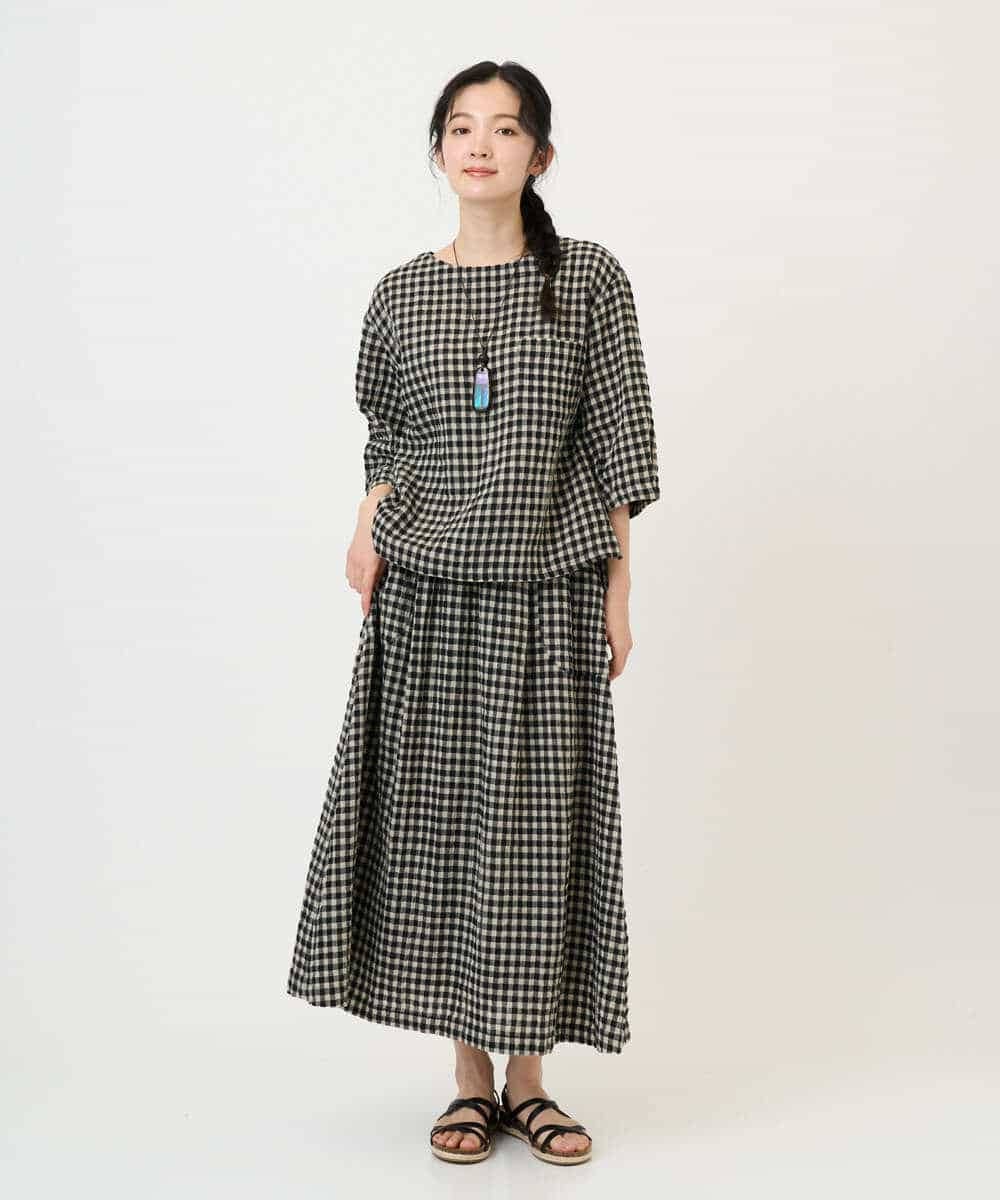 NHHGE42360 GIANNI LO GIUDICE(小さいサイズ)(メゾン ドゥ サンク) リネンコットンギンガムチェックスカート ブラック