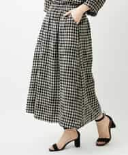 NHHGE42360 GIANNI LO GIUDICE(小さいサイズ)(メゾン ドゥ サンク) [セットアップ対応]リネンコットンギンガムチェックスカート ブラック