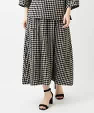 NHHGE42360 GIANNI LO GIUDICE(小さいサイズ)(メゾン ドゥ サンク) [セットアップ対応]リネンコットンギンガムチェックスカート ブラック