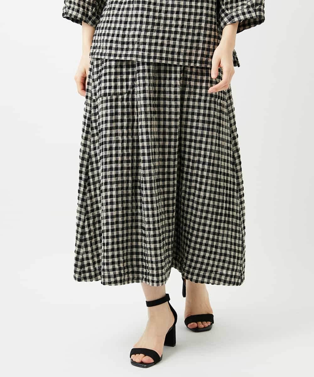 NHHGE42360 GIANNI LO GIUDICE(小さいサイズ)(メゾン ドゥ サンク) [セットアップ対応]リネンコットンギンガムチェックスカート ブラック