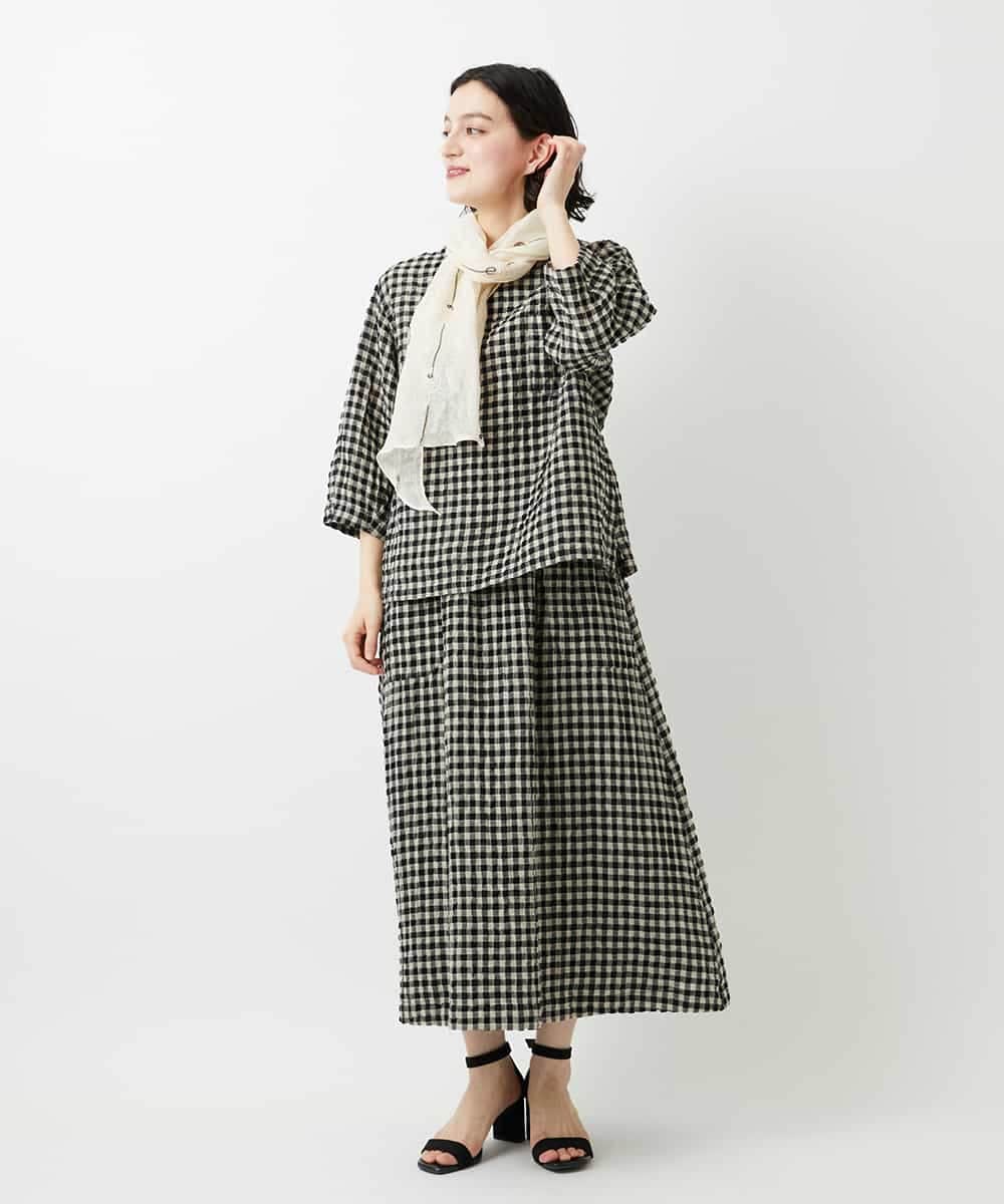 NHHGE42360 GIANNI LO GIUDICE(小さいサイズ)(メゾン ドゥ サンク) [セットアップ対応]リネンコットンギンガムチェックスカート ブラック