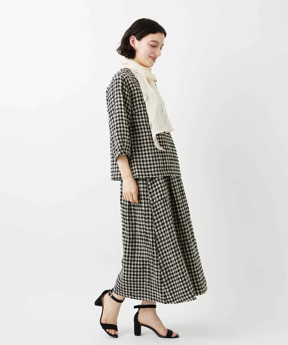 NHHGE42360 GIANNI LO GIUDICE(小さいサイズ)(メゾン ドゥ サンク) [セットアップ対応]リネンコットンギンガムチェックスカート ブラック