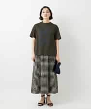 NHHGE42360 GIANNI LO GIUDICE(小さいサイズ)(メゾン ドゥ サンク) [セットアップ対応]リネンコットンギンガムチェックスカート ブラック