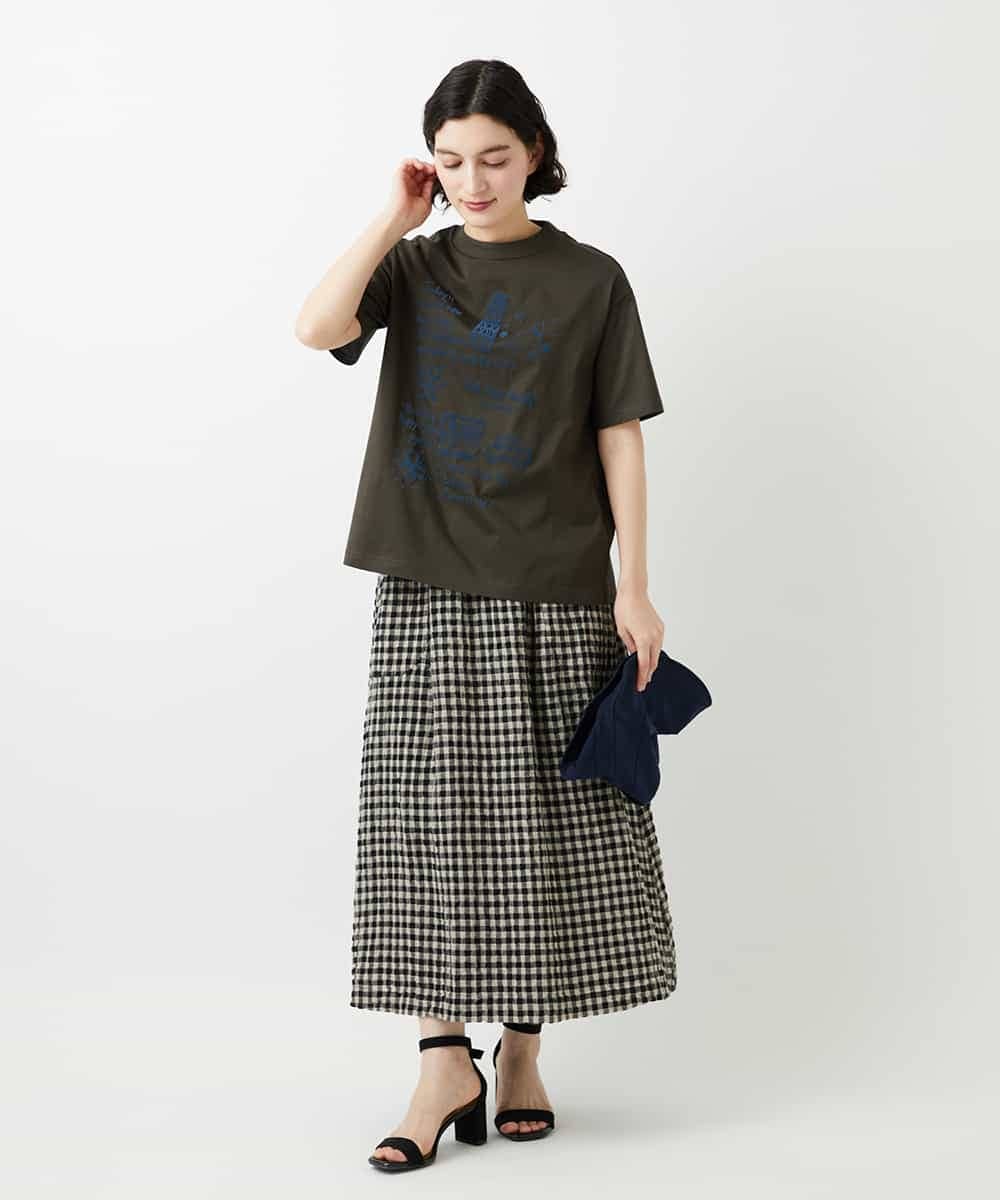 NHHGE42360 GIANNI LO GIUDICE(小さいサイズ)(メゾン ドゥ サンク) [セットアップ対応]リネンコットンギンガムチェックスカート ブラック