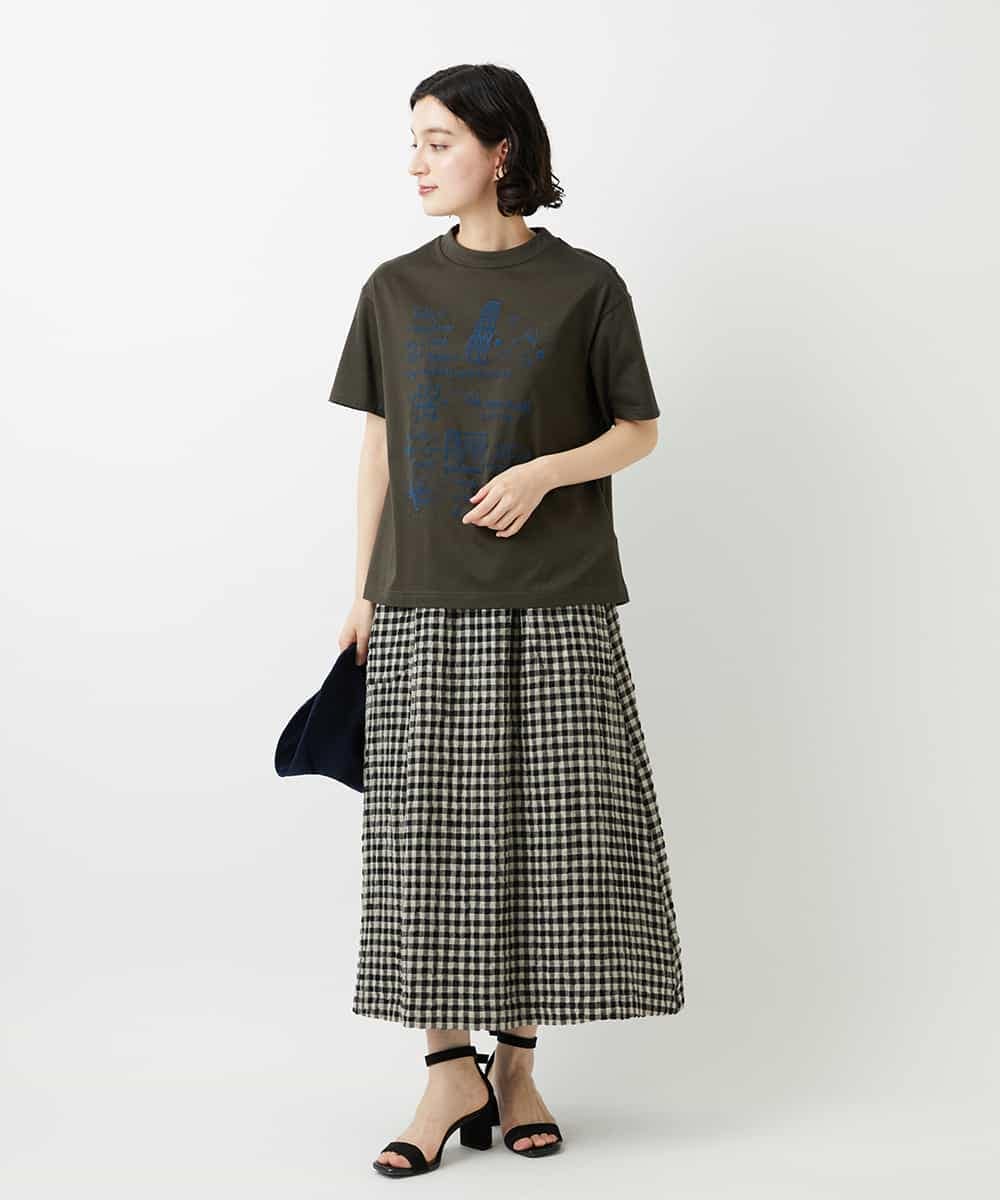 NHHGE42360 GIANNI LO GIUDICE(小さいサイズ)(メゾン ドゥ サンク) [セットアップ対応]リネンコットンギンガムチェックスカート ブラック