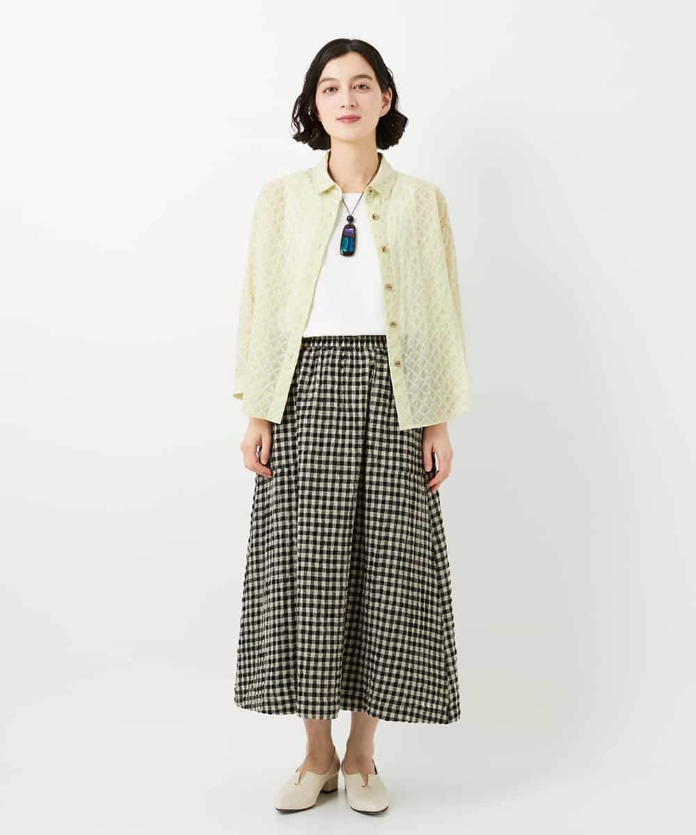 NHHGE42360 GIANNI LO GIUDICE(小さいサイズ)(メゾン ドゥ サンク) [セットアップ対応]リネンコットンギンガムチェックスカート ブラック