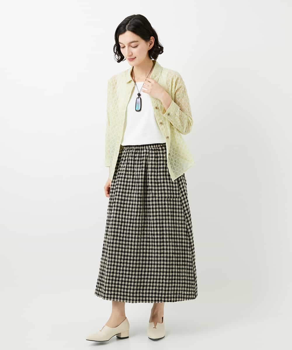 NHHGE42360 GIANNI LO GIUDICE(小さいサイズ)(メゾン ドゥ サンク) [セットアップ対応]リネンコットンギンガムチェックスカート ブラック