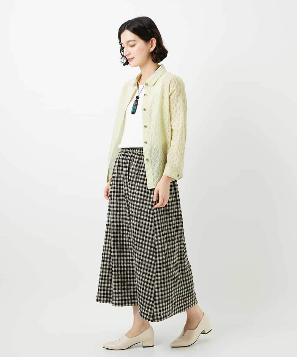 NHHGE42360 GIANNI LO GIUDICE(小さいサイズ)(メゾン ドゥ サンク) [セットアップ対応]リネンコットンギンガムチェックスカート ブラック