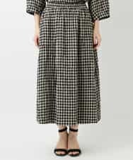 NHHGE42360 GIANNI LO GIUDICE(小さいサイズ)(メゾン ドゥ サンク) [セットアップ対応]リネンコットンギンガムチェックスカート ブラック