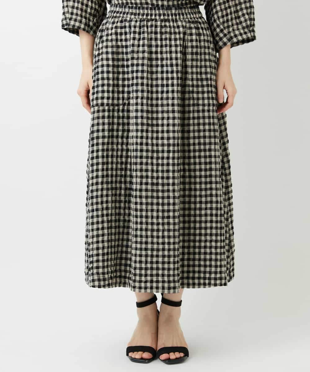 NHHGE42360 GIANNI LO GIUDICE(小さいサイズ)(メゾン ドゥ サンク) [セットアップ対応]リネンコットンギンガムチェックスカート ブラック