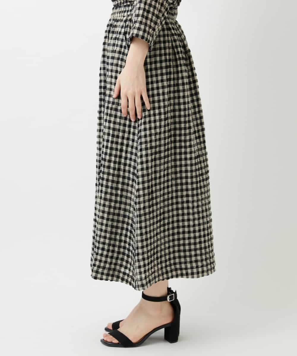 NHHGE42360 GIANNI LO GIUDICE(小さいサイズ)(メゾン ドゥ サンク) [セットアップ対応]リネンコットンギンガムチェックスカート ブラック