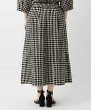 NHHGE42360 GIANNI LO GIUDICE(小さいサイズ)(メゾン ドゥ サンク) [セットアップ対応]リネンコットンギンガムチェックスカート ブラック