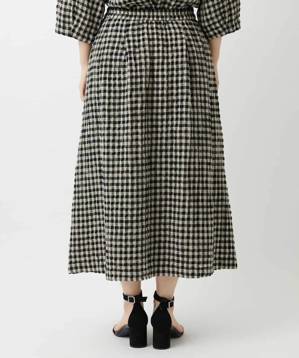 NHHGE42360 GIANNI LO GIUDICE(小さいサイズ)(メゾン ドゥ サンク) [セットアップ対応]リネンコットンギンガムチェックスカート ブラック