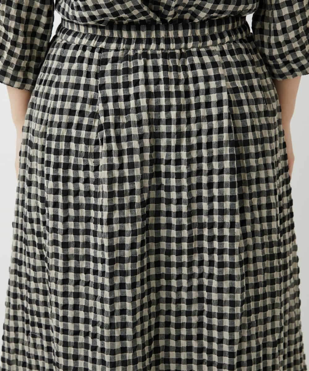 NHHGE42360 GIANNI LO GIUDICE(小さいサイズ)(メゾン ドゥ サンク) [セットアップ対応]リネンコットンギンガムチェックスカート ブラック