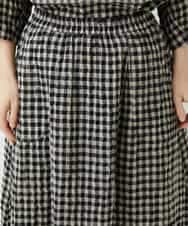 NHHGE42360 GIANNI LO GIUDICE(小さいサイズ)(メゾン ドゥ サンク) [セットアップ対応]リネンコットンギンガムチェックスカート ブラック