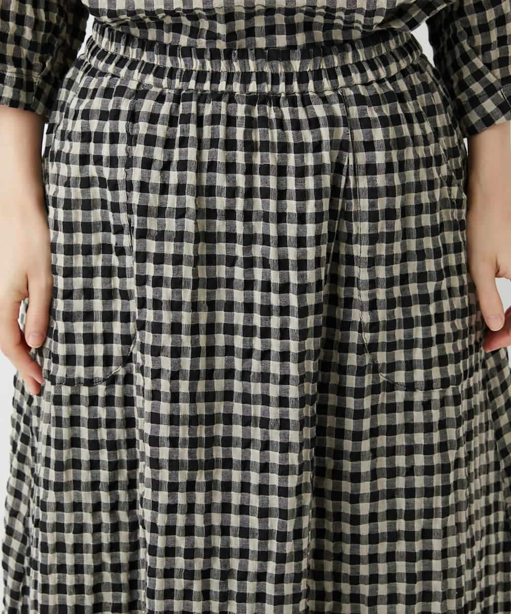 NHHGE42360 GIANNI LO GIUDICE(小さいサイズ)(メゾン ドゥ サンク) [セットアップ対応]リネンコットンギンガムチェックスカート ブラック