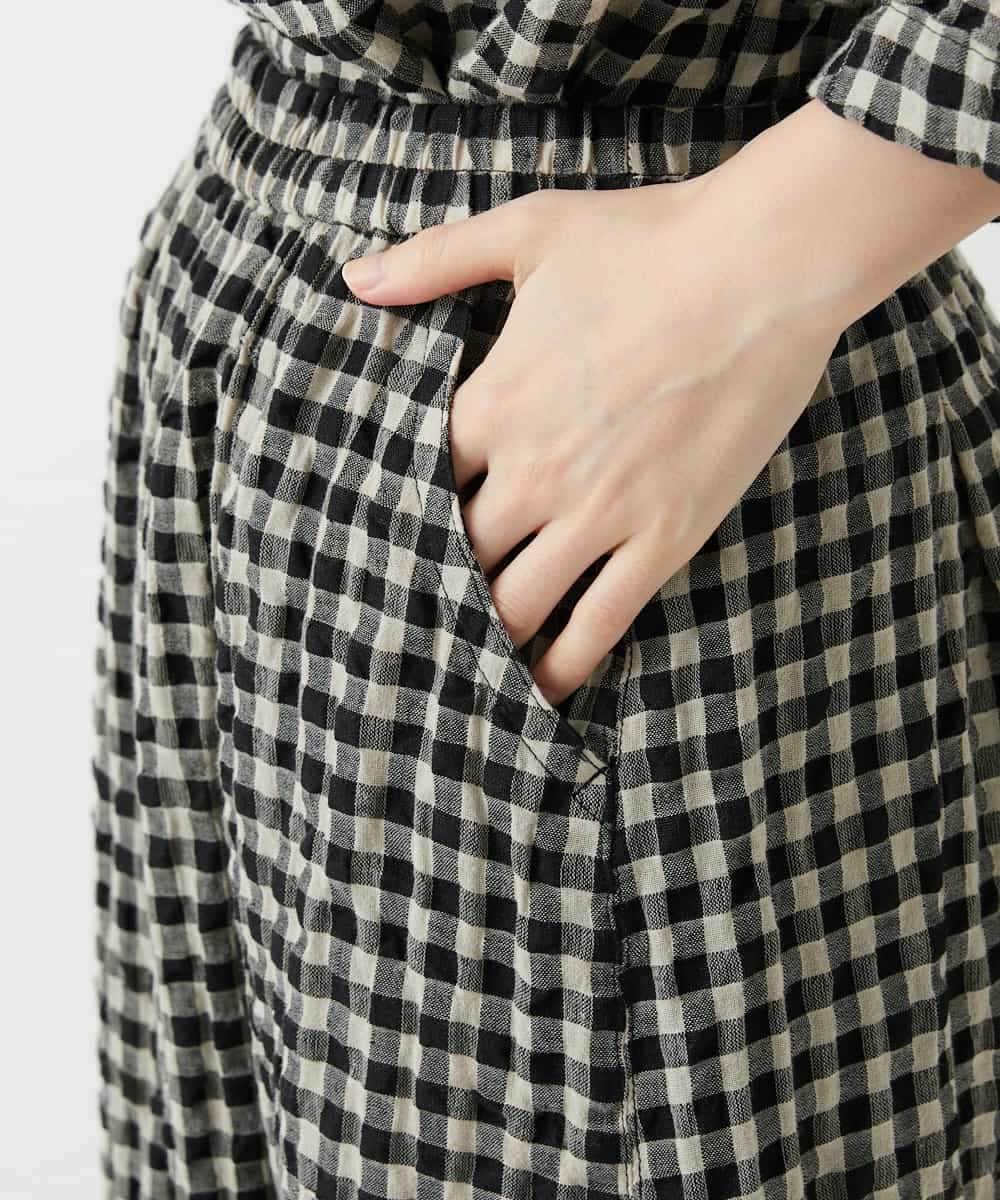 NHHGE42360 GIANNI LO GIUDICE(小さいサイズ)(メゾン ドゥ サンク) [セットアップ対応]リネンコットンギンガムチェックスカート ブラック