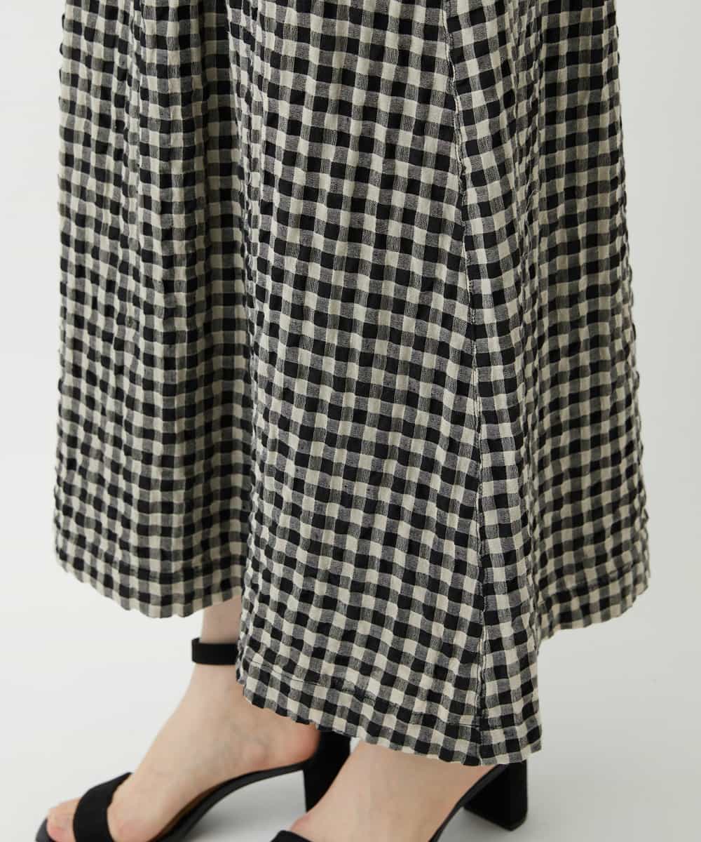 NHHGE42360 GIANNI LO GIUDICE(小さいサイズ)(メゾン ドゥ サンク) [セットアップ対応]リネンコットンギンガムチェックスカート ブラック