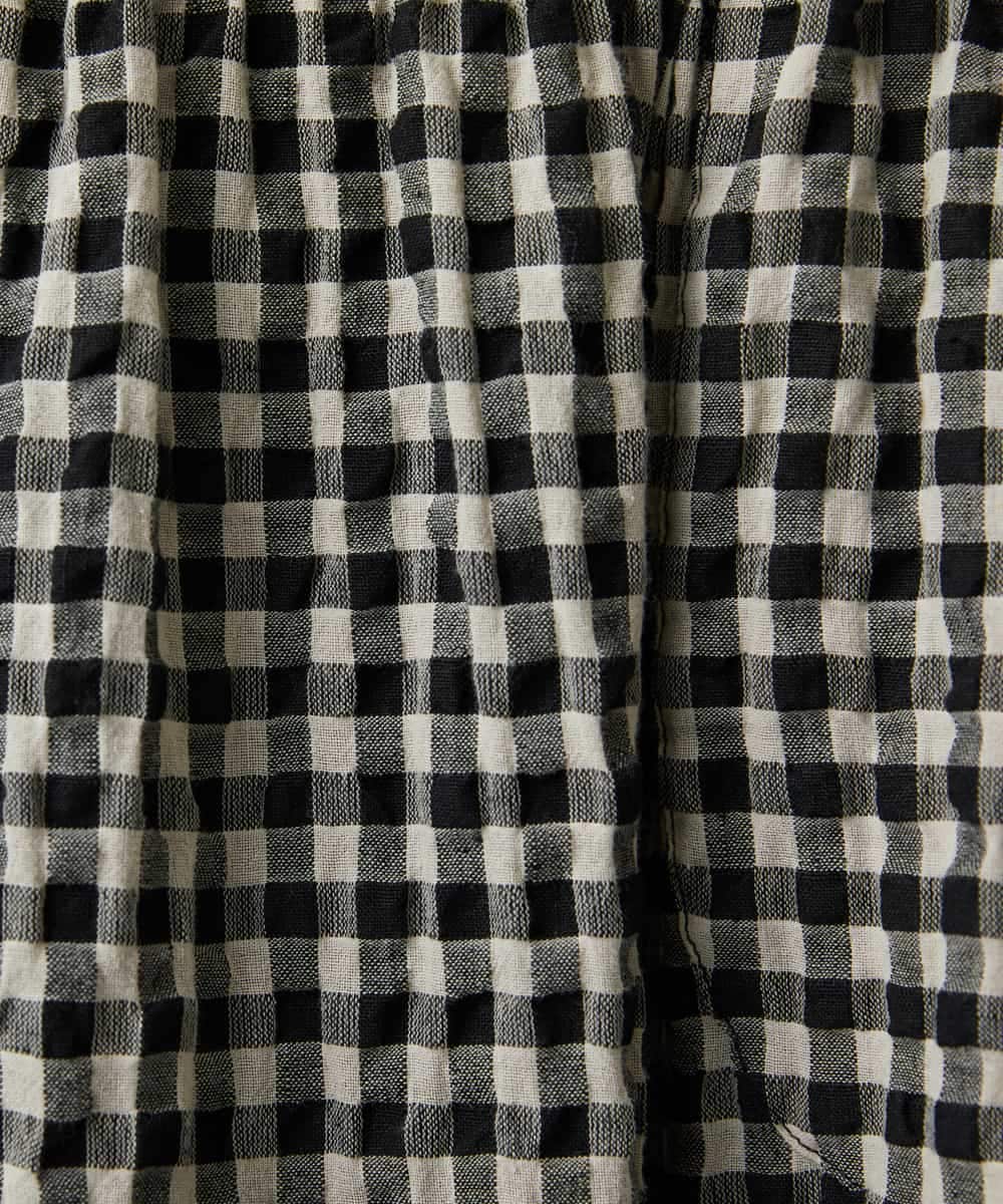 NHHGE42360 GIANNI LO GIUDICE(小さいサイズ)(メゾン ドゥ サンク) [セットアップ対応]リネンコットンギンガムチェックスカート ブラック