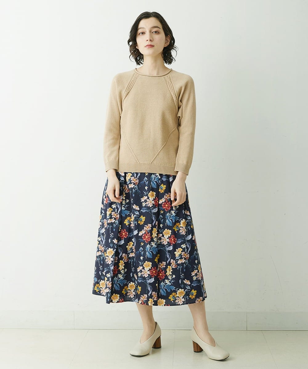 NHHGU81290 GIANNI LO GIUDICE(小さいサイズ)(メゾン ドゥ サンク) LIBERTYプリントタックギャザースカート（BARBARA COVINGTON） ネイビー系