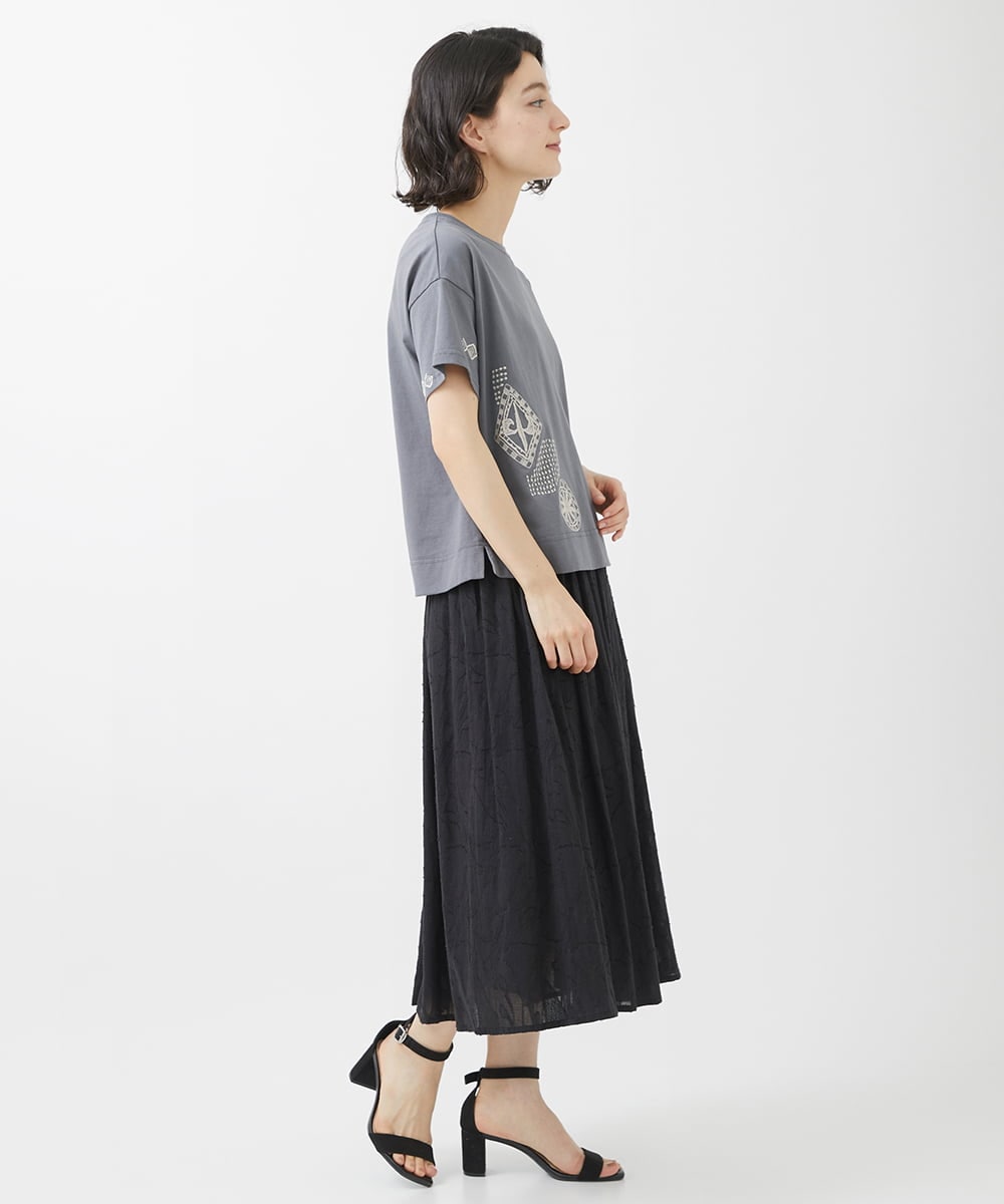 NHHGX89220 GIANNI LO GIUDICE(小さいサイズ)(メゾン ドゥ サンク) フラワーカットジャガードギャザースカート ブルー