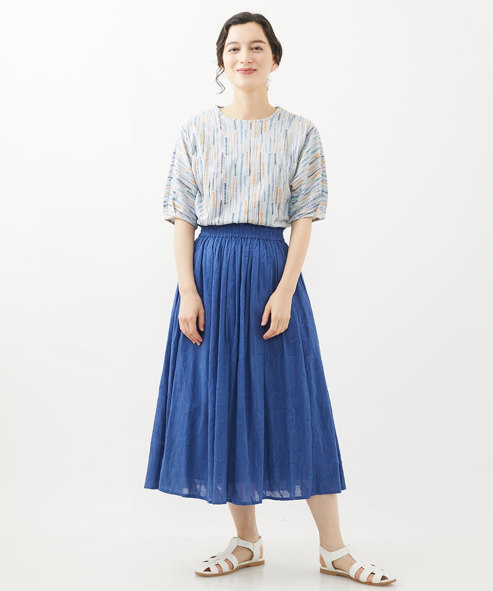 NHHGX89220 GIANNI LO GIUDICE(小さいサイズ)(メゾン ドゥ サンク) フラワーカットジャガードギャザースカート ブルー