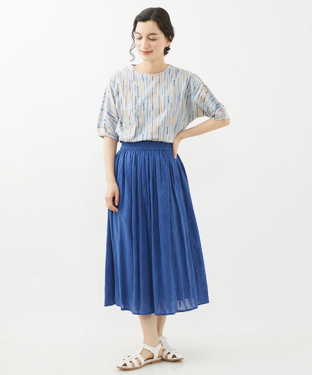 NHHGX89220 GIANNI LO GIUDICE(小さいサイズ)(メゾン ドゥ サンク) フラワーカットジャガードギャザースカート ブルー
