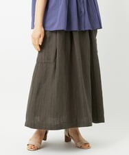 NHHHD66300 GIANNI LO GIUDICE(小さいサイズ)(メゾン ドゥ サンク) 麻ストライプスカート カーキ