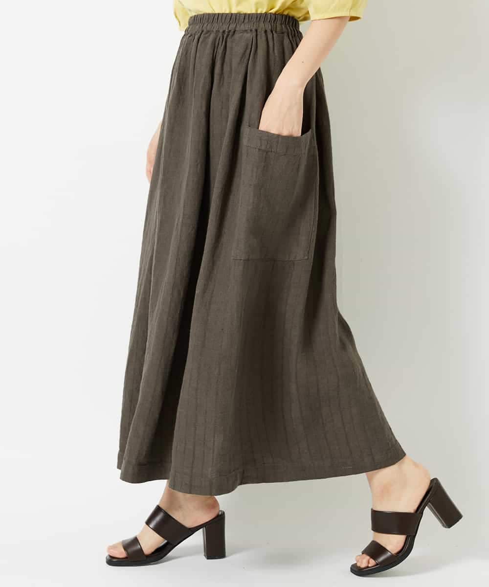 NHHHD66300 GIANNI LO GIUDICE(小さいサイズ)(メゾン ドゥ サンク) 麻ストライプスカート ベージュ