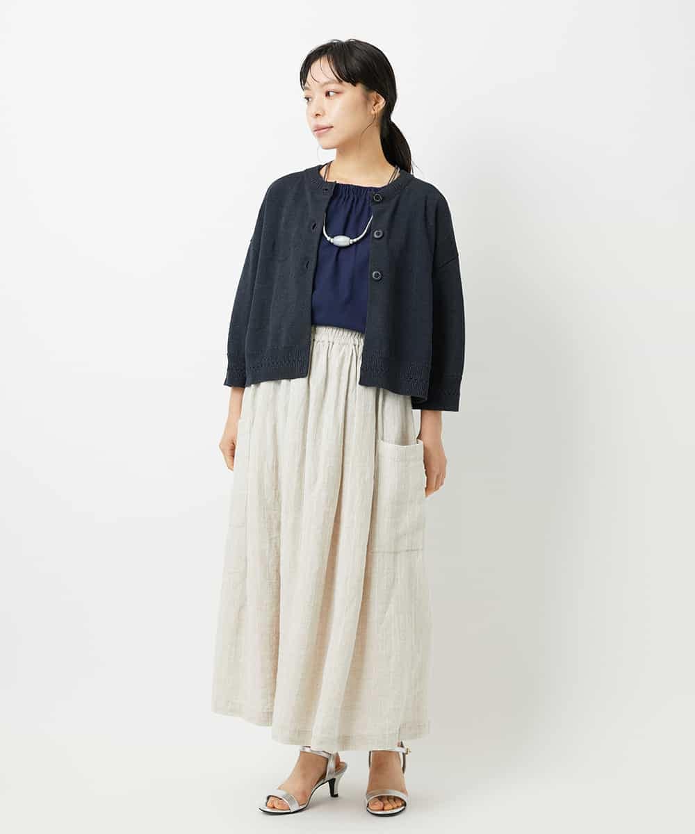 NHHHD66300 GIANNI LO GIUDICE(小さいサイズ)(メゾン ドゥ サンク) 麻ストライプスカート ベージュ